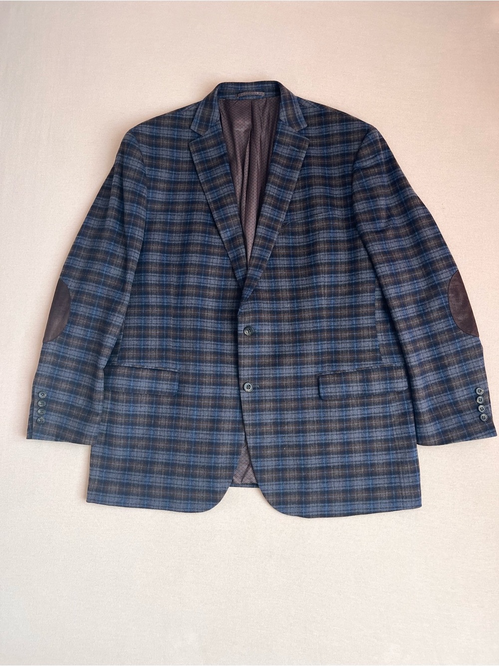 Vintage Park Row Plaid Sport Coat 43L Elbow Patch